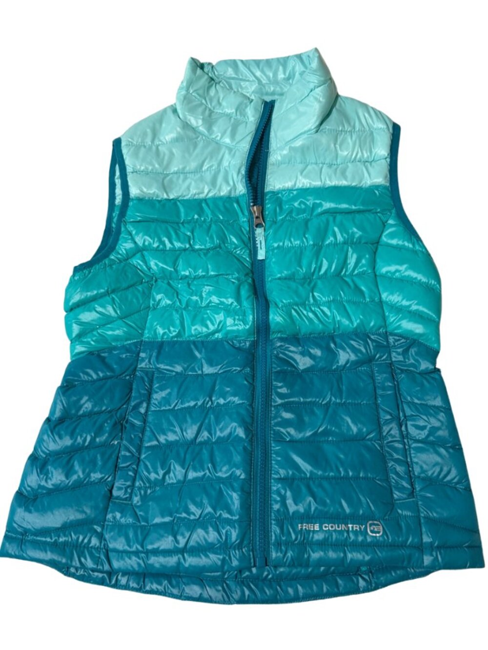 Free Country Girls Puffer Vest Size M 10/12 Teal Aqua Colorblock Quilted